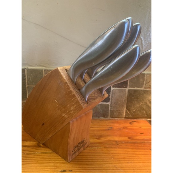 Stainless Steel One Piece Nu-Wave Kichen Knife Set Of 5 With Block - Picture 11 of 15